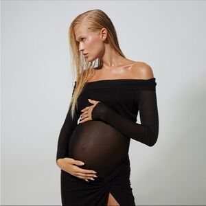 Bumpsuit Black Off-Shoulder Mesh Top and Skirt Maternity Set